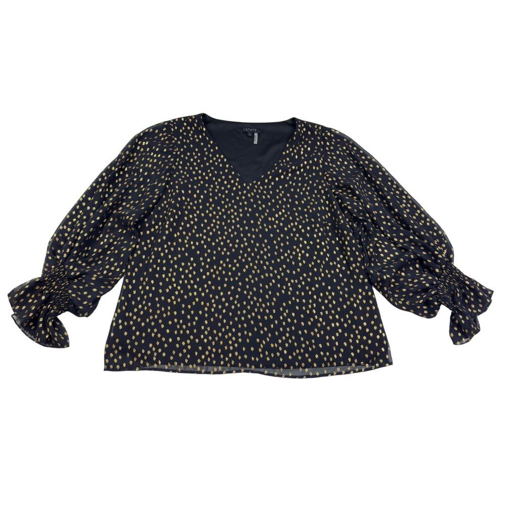1.State Metallic Flowy Comfy Dressy Classy Long Sleeve Blouse Women's Size L